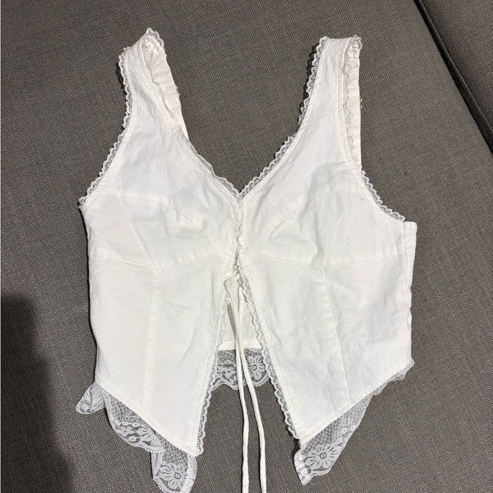 White Lace Trim Corset Top